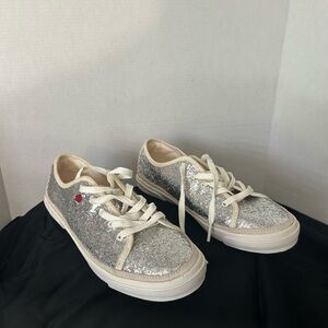 UGG Silver and White Canvas Sneakers with Rubber Sole